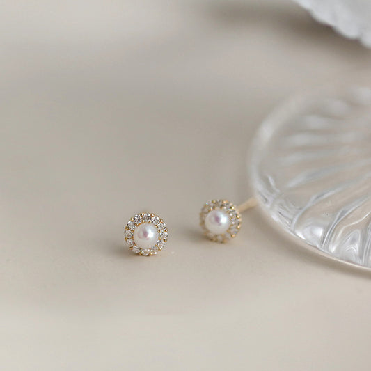 S925 Silver Plated 14k Gold Pearl Shell Zircon Sterling Silver Earrings