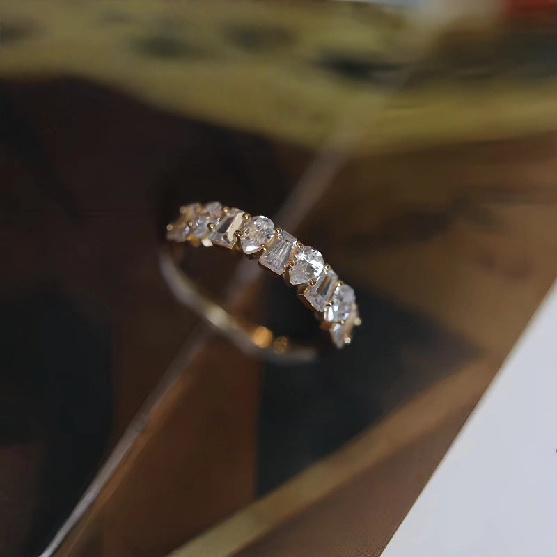 S925 Sterling Silver 18K Gold Plated Pear-shaped Trapezoid Row Diamond Zircon Ring