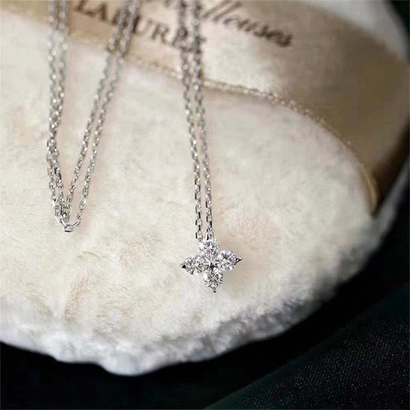 S925 Sterling Silver Plated 14K Zirconia Diamond Gold Classic Four-leaf Clover Collarbone Necklace