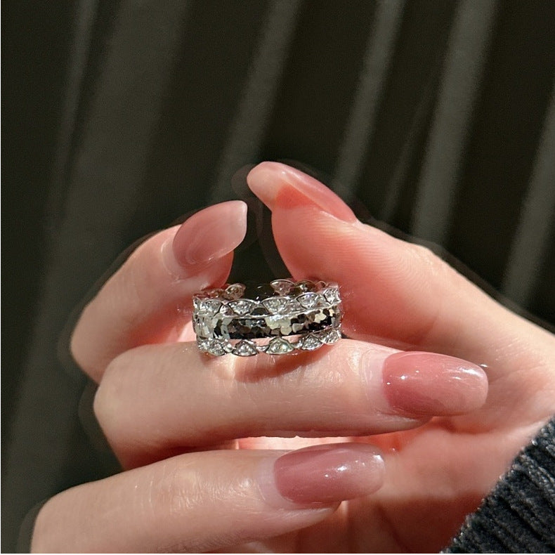 S925 Sterling Silver Niche Design Crushed Ice Ring