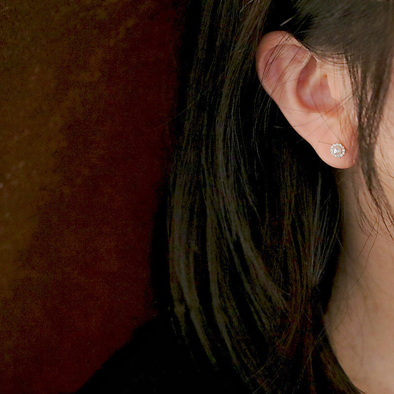 S925 Silver Plated 14k Gold Pearl Shell Zircon Sterling Silver Earrings