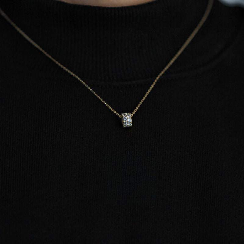 S925 Sterling Silver Plated 14K Inlaid Zirconia Diamond Gold Necklace