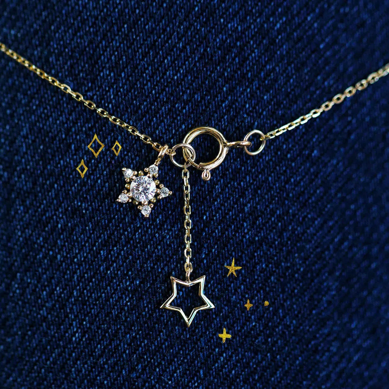 S925 Sterling Silver 14K Gold Plated Full Diamond Star Necklace