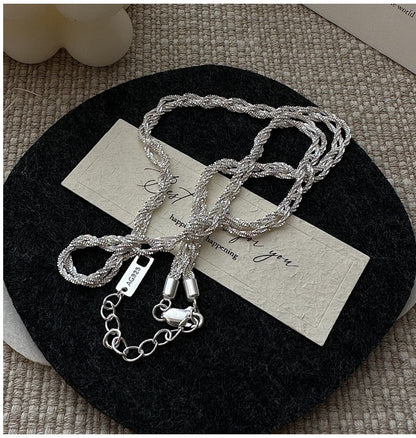 S925 Sterling Silver Korean Version Niche Design Sense Vintage Woven Snowflake Necklace