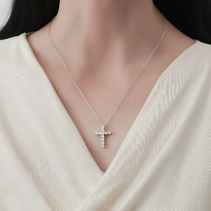 S925 Sterling Silver Plated 14K Gold Full Diamond Cross Necklace
