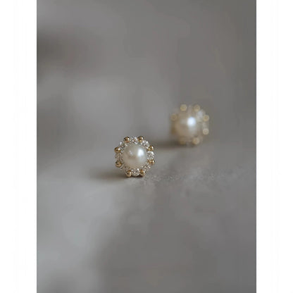S925 Sterling Silver Plated 14k Gold Natural Pearl Stud Earrings