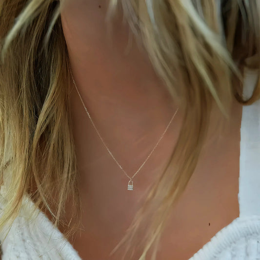 S925 Sterling Silver 14K Gold Plated Full Diamond Lock Necklace for Women