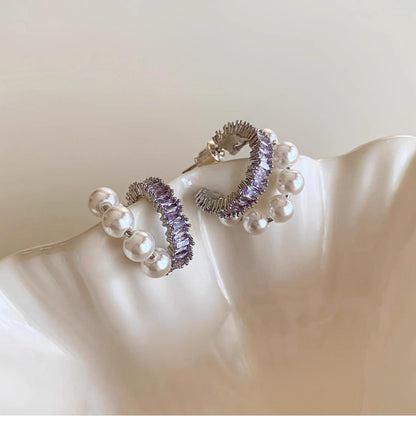 Unique Pearl Hoop Stud Earrings