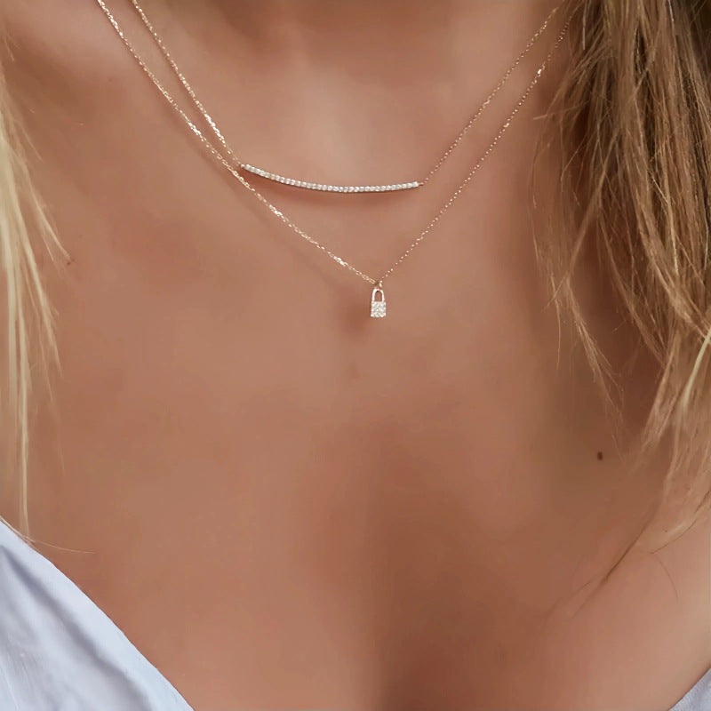 S925 Sterling Silver 14K Gold Plated Full Diamond Lock Necklace for Women