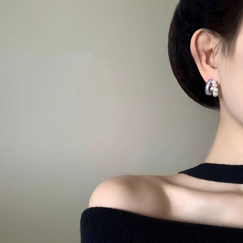 Unique Pearl Hoop Stud Earrings