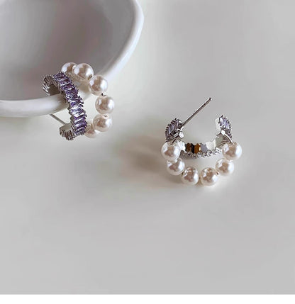 Unique Pearl Hoop Stud Earrings
