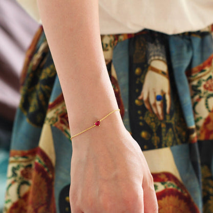 S925 Sterling Silver Plated 14K Gold Small Red Heart Bracelet