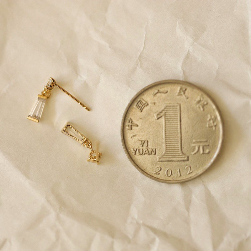 S925 Sterling Silver 14K Gold Plated Zircon Trapezoid Earrings