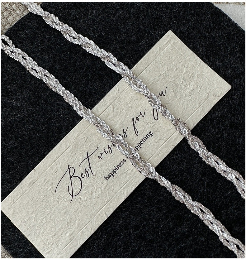 S925 Sterling Silver Korean Version Niche Design Sense Vintage Woven Snowflake Necklace