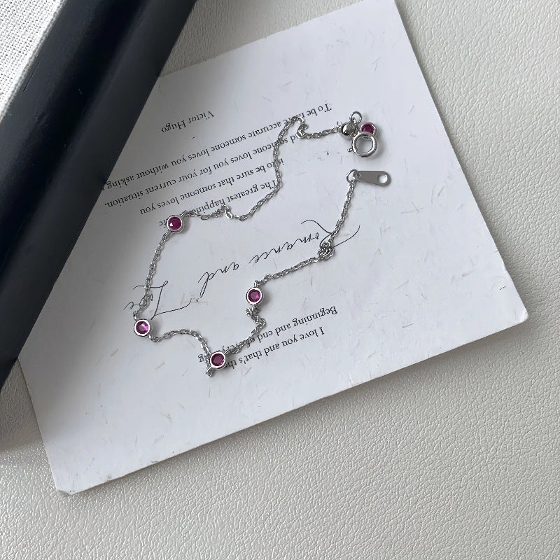 S925 Sterling Silver 18K Gold Plated Ruby Mini Zodiac Year Bracelet