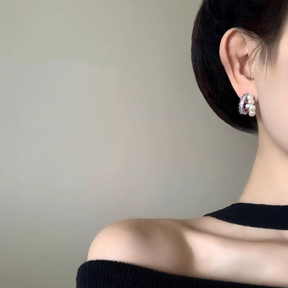 Unique Pearl Hoop Stud Earrings