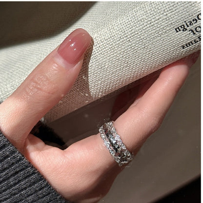 S925 Sterling Silver Niche Design Crushed Ice Ring