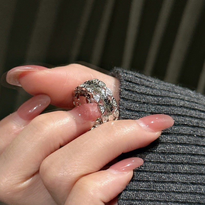 S925 Sterling Silver Niche Design Crushed Ice Ring