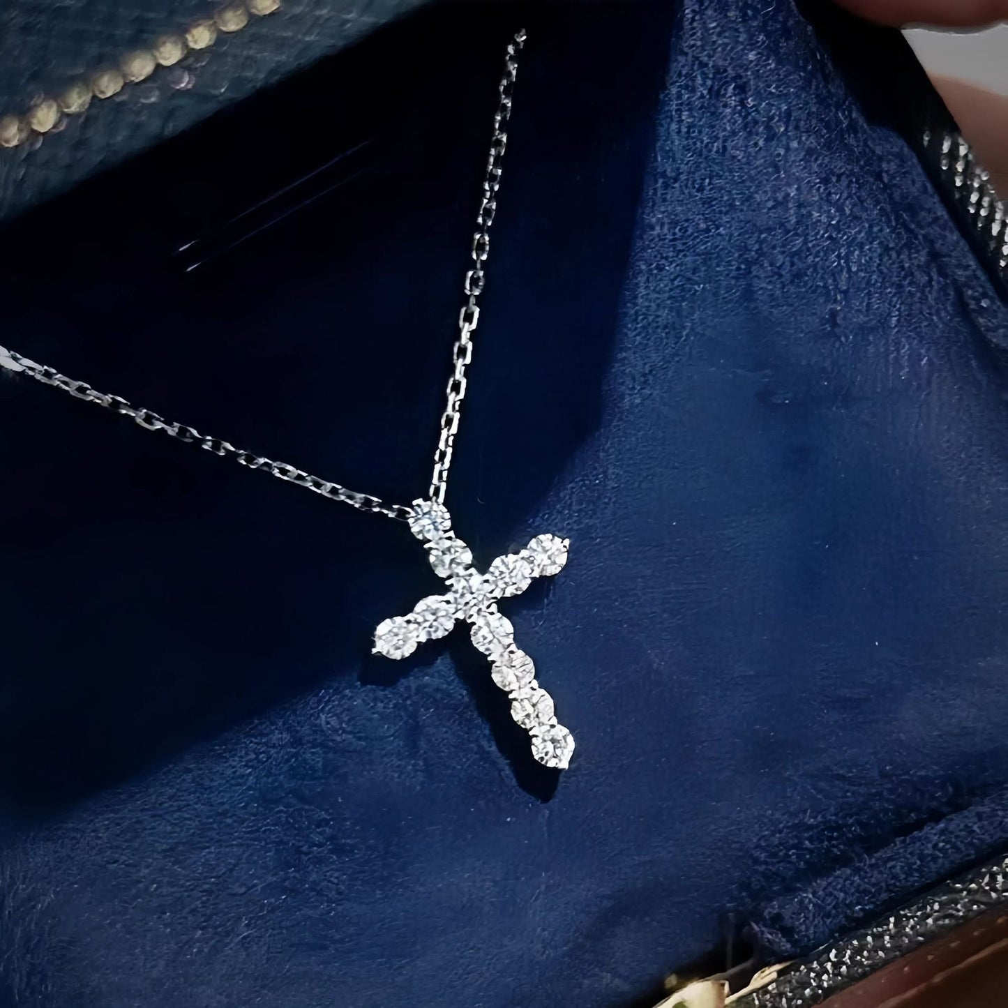 S925 Sterling Silver Plated 14K Gold Full Diamond Cross Necklace