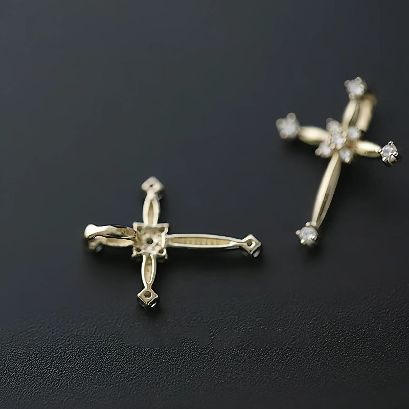 S925 Sterling Silver Plated 14K Gold Classic Diamond Cross Necklace Collarbone Chain Pendant