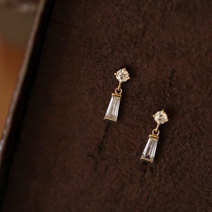 S925 Sterling Silver 14K Gold Plated Zircon Trapezoid Earrings