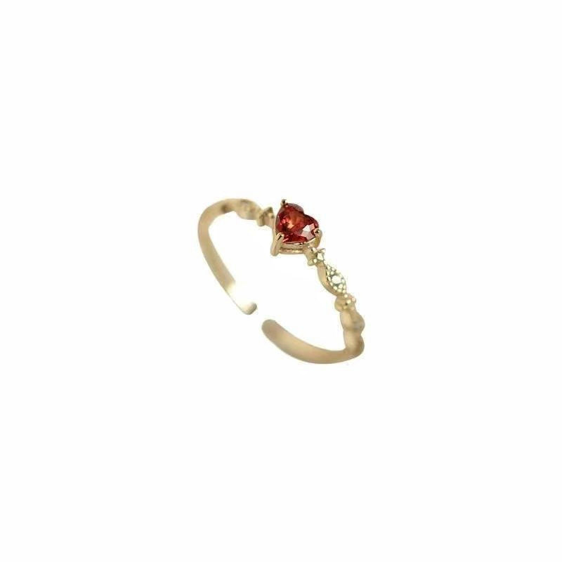 S925 Sterling Silver Plated with 14k Gold Heart Ruby Open Ring for Women Tail Ring