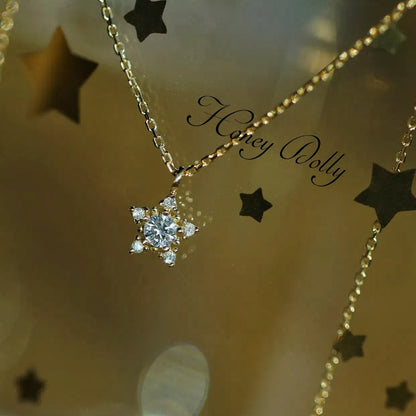 S925 Sterling Silver 14K Gold Plated Full Diamond Star Necklace