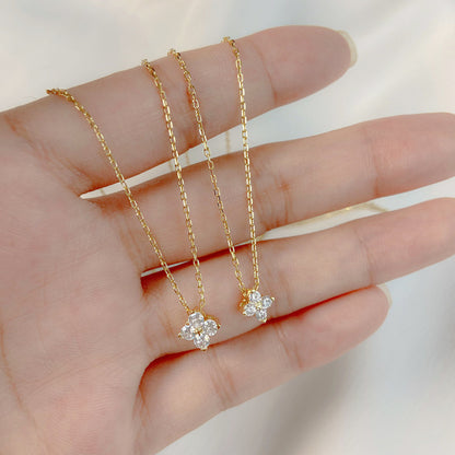 S925 Sterling Silver Plated 14K Zirconia Diamond Gold Classic Four-leaf Clover Collarbone Necklace