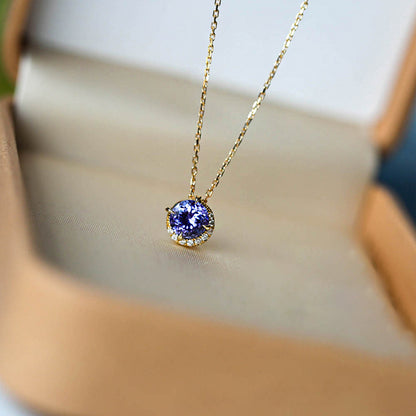 S925 Sterling Silver Plated 14K Gold Blue Danube Moon Necklace