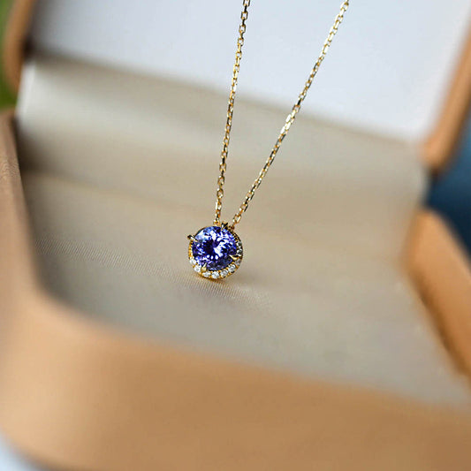 S925 Sterling Silver Plated 14K Gold Blue Danube Moon Necklace