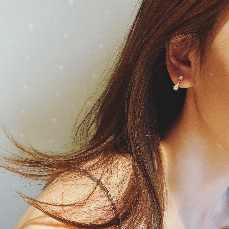 S925 Sterling Silver Plated 14K Gold Water Drop Zirconia Diamond Stud Earrings