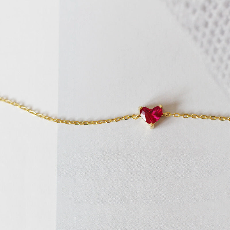 S925 Sterling Silver Plated 14K Gold Small Red Heart Bracelet
