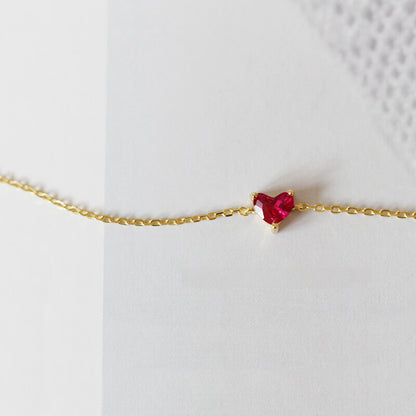 S925 Sterling Silver Plated 14K Gold Small Red Heart Bracelet