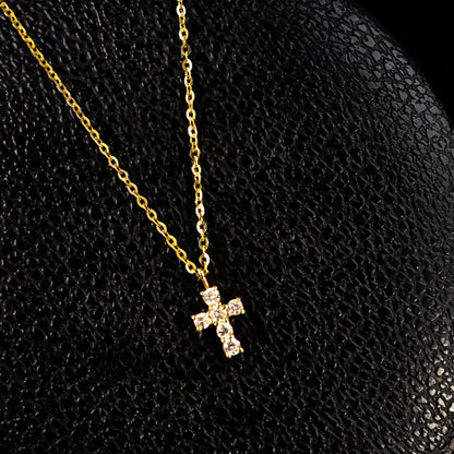 S925 Sterling Silver Plated 16K Gold Mini Diamond Cross Necklace