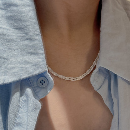 S925 Sterling Silver Korean Version Niche Design Sense Vintage Woven Snowflake Necklace