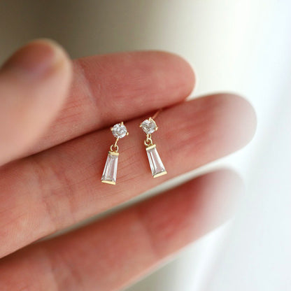 S925 Sterling Silver 14K Gold Plated Zircon Trapezoid Earrings