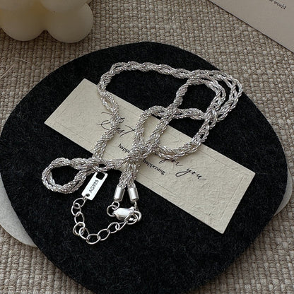 S925 Sterling Silver Korean Version Niche Design Sense Vintage Woven Snowflake Necklace