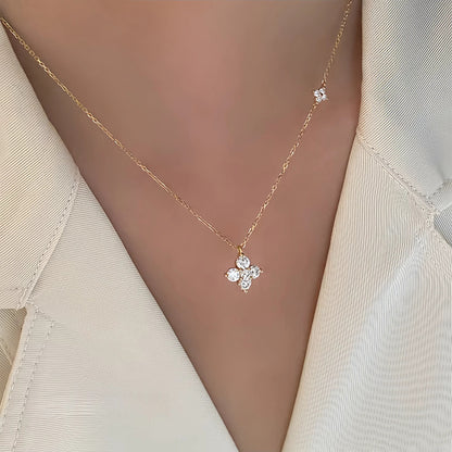 S925 Sterling Silver Plated 16K Gold Twin Four-leaf Clover Necklace