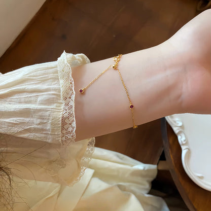 S925 Sterling Silver 18K Gold Plated Ruby Mini Zodiac Year Bracelet