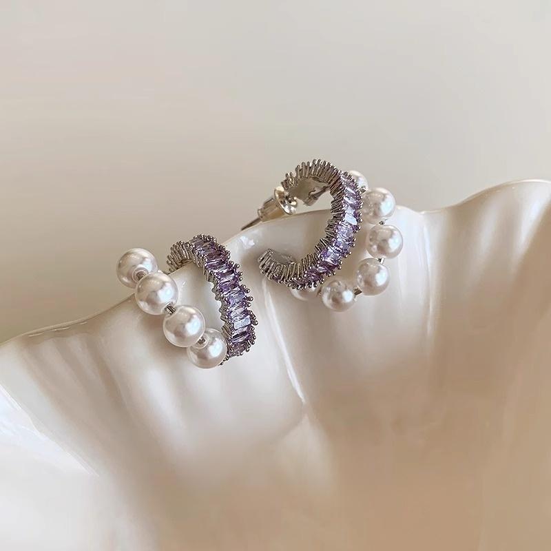 Unique Pearl Hoop Stud Earrings