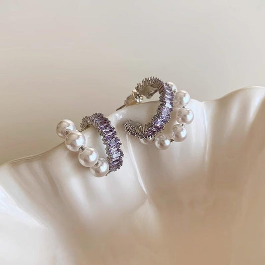 Unique Pearl Hoop Stud Earrings