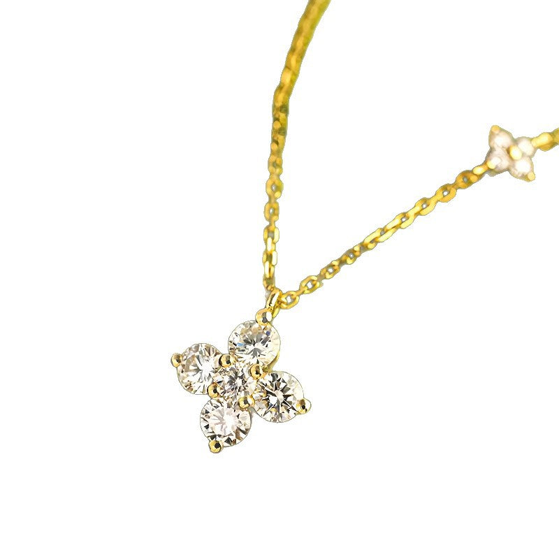 S925 Sterling Silver Plated 16K Gold Twin Four-leaf Clover Necklace