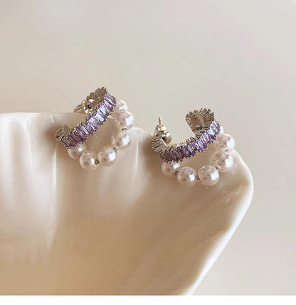 Unique Pearl Hoop Stud Earrings