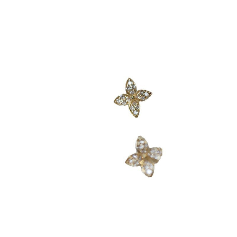 S925 Sterling Silver Plated 14K Gold Earrings Flower Micro Inlaid Zirconia Diamond Niche Design Earrings