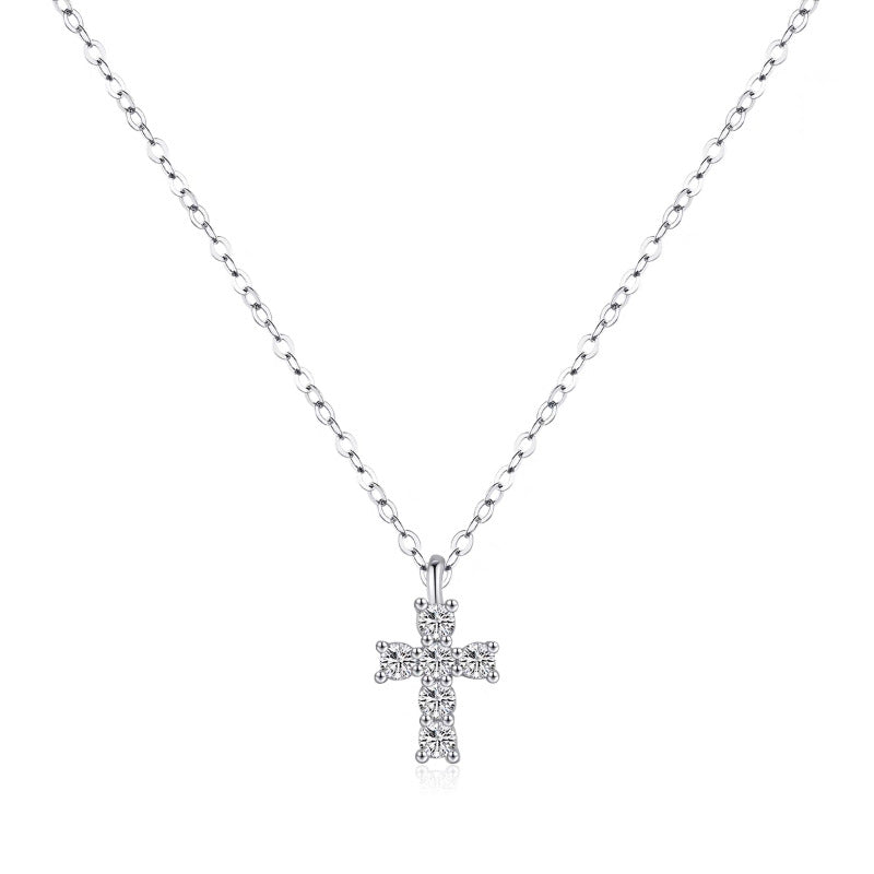 S925 Sterling Silver Plated 16K Gold Mini Diamond Cross Necklace