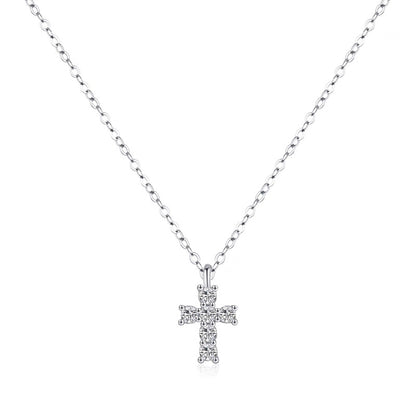 S925 Sterling Silver Plated 16K Gold Mini Diamond Cross Necklace