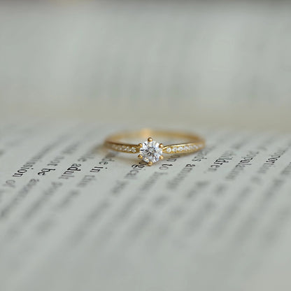 S925 Sterling Silver 18K Gold Plated Classic Six-Prong Diamond Ring for Women